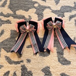 Pink and Navy Equestrian horse show Hair Bows never worn